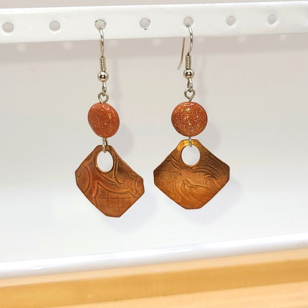 Hand Crafted Copper Earrings, Dangle